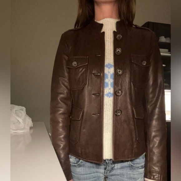 Mint! Vintage Authentic Leather Jacket Banana Republic Fitted Dark Brown Sz 2 - Picture 4 of 13